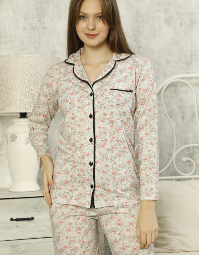 Boydan Düğmeli Pamuk Pijama Takımı