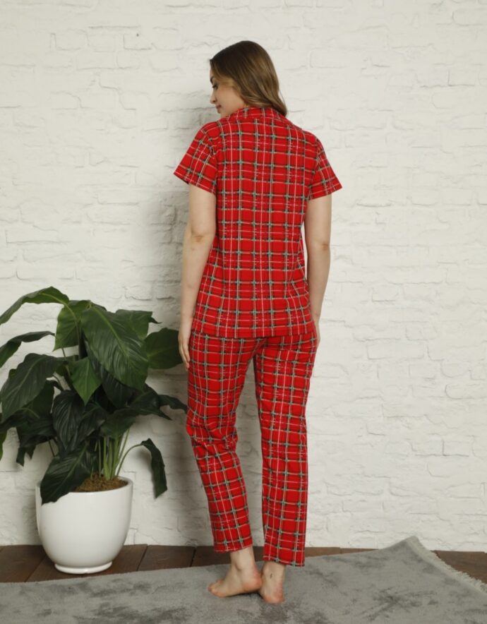 Boydan Düğmeli Pamuk Pijama Takımı